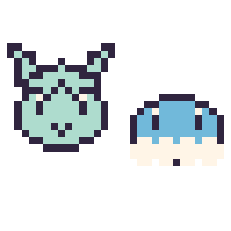 Pixel art Givrali mini et Grenousse mini, grille 32 × 32