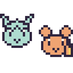 Pixel art Givrali mini et Ouisticram mini, grille 32 × 32