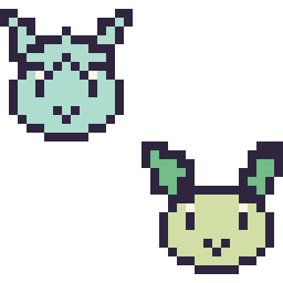 Pixel art Givrali mini et Phyllali mini, grille 32 × 32