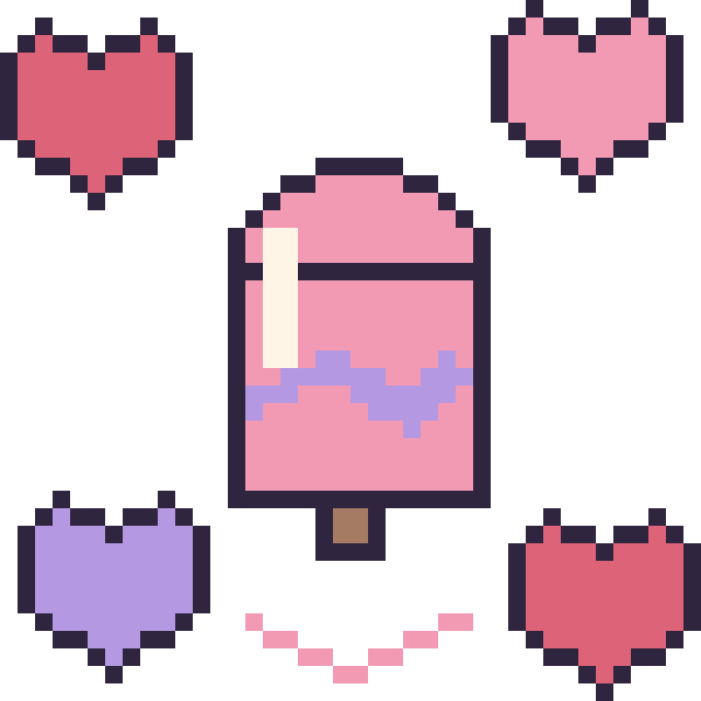 Modèle de pixel art Glace bâtonnet avec des cœurs sur une grille de 40 par 40 cases
