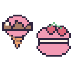 Pixel art Glace au chocolat et Macaron avec des cerises, grille 40 × 40