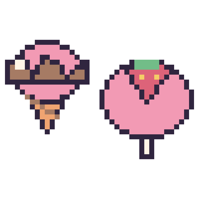 Modèle de pixel art Glace au chocolat et Sucette avec une fraise sur une grille de 40 par 40 cases