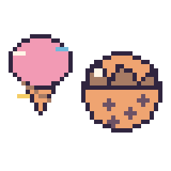 Pixel art Glace décoré et Cookie au chocolat, grille 40 × 40