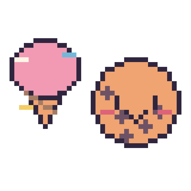 Modèle de pixel art Glace décoré et Cookie kawaii sur une grille de 40 par 40 cases