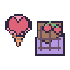Pixel art Glace avec un cœur et Chocolat avec des cerises, grille 40 × 40