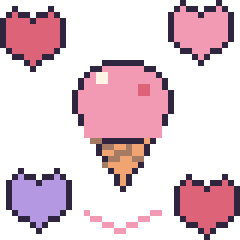 Pixel art Glace avec des cœurs, grille 40 × 40