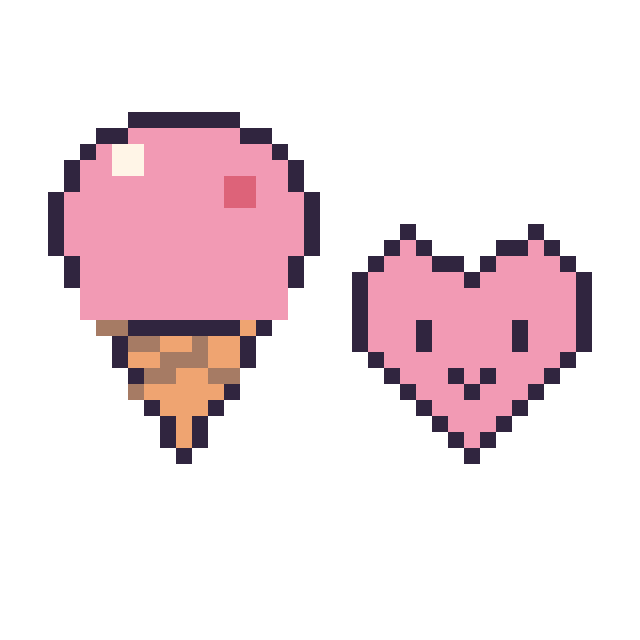 Modèle de pixel art Glace et Cœur kawaii 16 × 16 sur une grille de 40 par 40 cases