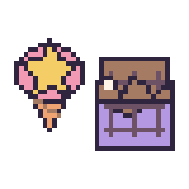 Modèle de pixel art Glace avec une étoile et Chocolat au chocolat sur une grille de 40 par 40 cases