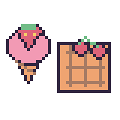 Pixel art Glace avec une fraise et Gaufre avec des cerises, grille 40 × 40
