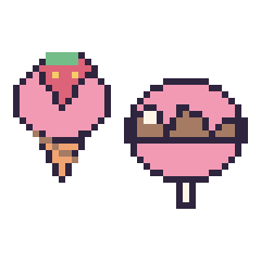 Pixel art Glace avec une fraise et Sucette au chocolat, grille 40 × 40