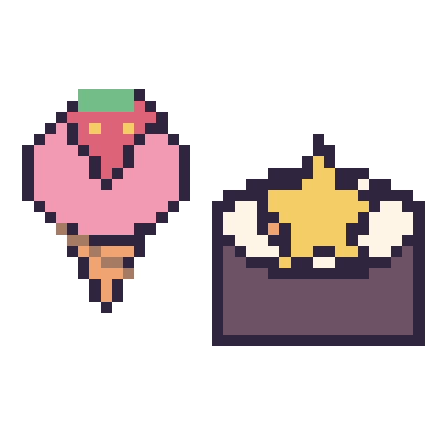 Modèle de pixel art Glace avec une fraise et Sushi avec une étoile sur une grille de 40 par 40 cases