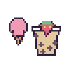 Pixel art Glace kawaii 16 × 16 et Boba avec une fraise, grille 40 × 40