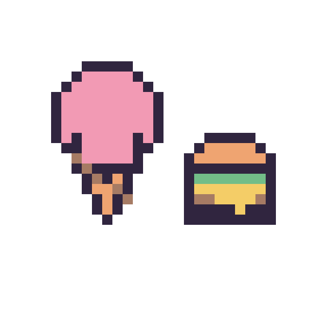 Modèle de pixel art Glace kawaii 16 × 16 et Burger simple 10 × 10 sur une grille de 32 par 32 cases