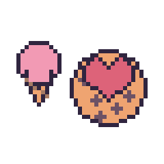 Pixel art Glace kawaii 16 × 16 et Cookie avec un cœur, grille 40 × 40