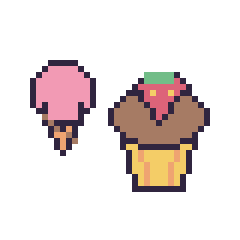 Pixel art Glace kawaii 16 × 16 et Muffin avec une fraise, grille 40 × 40