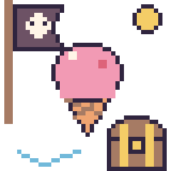 Pixel art Glace en aventure pirate, grille 40 × 40