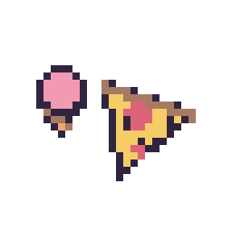 Pixel art Glace simple 10 × 10 et Pizza kawaii 16 × 16, grille 32 × 32