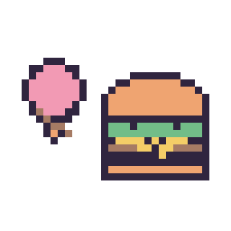 Pixel art Glace simple 12 × 12 et Burger kawaii 16 × 16, grille 32 × 32