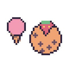 Pixel art Glace simple 16 × 16 et Cookie avec une fraise, grille 40 × 40