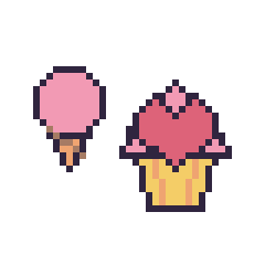 Pixel art Glace simple 16 × 16 et Cupcake avec un cœur, grille 40 × 40