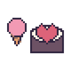 Pixel art Glace simple 16 × 16 et Sushi avec un cœur, grille 40 × 40