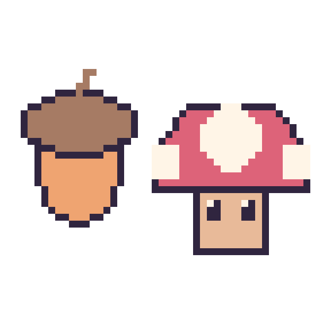 Modèle de pixel art Gland et Champignon Mario sur une grille de 48 par 48 cases