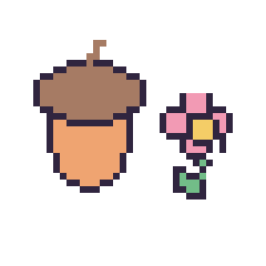 Pixel art Gland et Fleur kawaii 16 × 16, grille 40 × 40