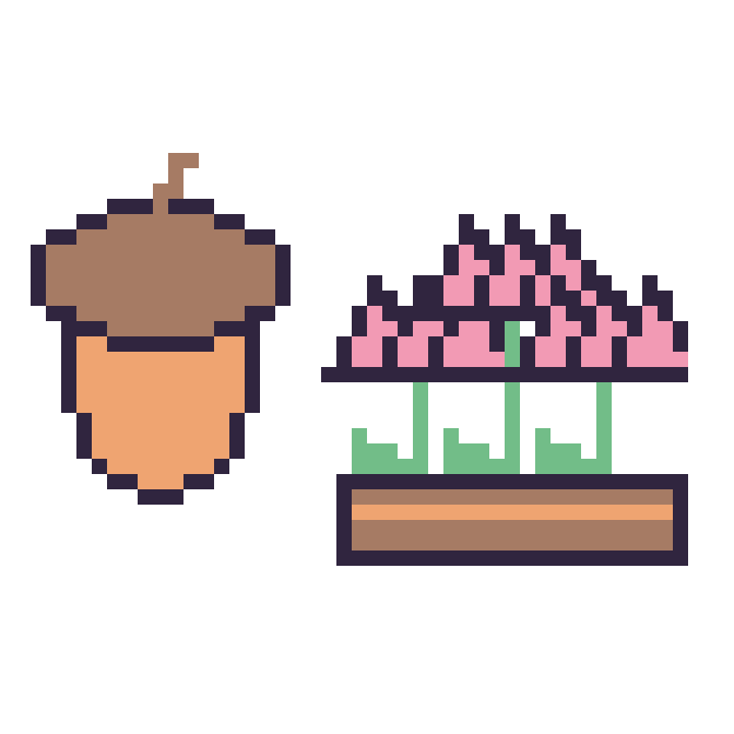 Modèle de pixel art Gland et Lotus en jardinière sur une grille de 48 par 48 cases