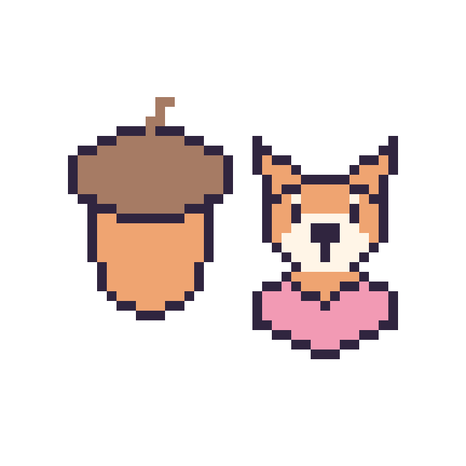 Modèle de pixel art Gland et Renard avec un cœur sur une grille de 48 par 48 cases