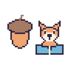Pixel art Gland et Renard avec un livre, grille 48 × 48