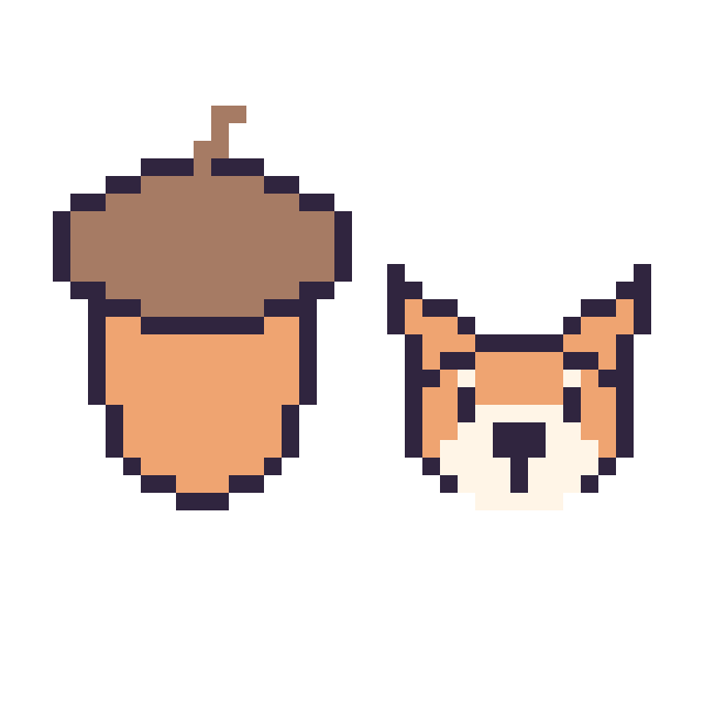Modèle de pixel art Gland et Renard en portrait sur une grille de 40 par 40 cases