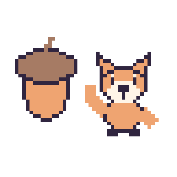 Modèle de pixel art Gland et Renard qui fait coucou sur une grille de 48 par 48 cases