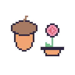 Pixel art Gland et Rose en pot, grille 48 × 48