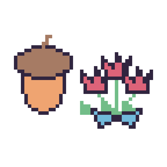 Modèle de pixel art Gland et Tulipe en bouquet sur une grille de 48 par 48 cases