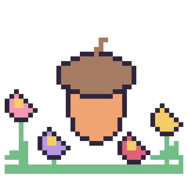 Modèle de pixel art Gland dans le jardin sur une grille de 40 par 40 cases