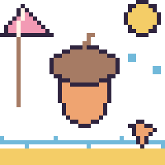Pixel art Gland à la plage, grille 40 × 40