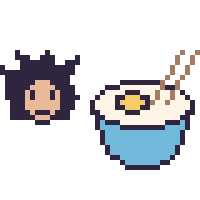 Modèle de pixel art Goku mini et Bol de ramen sur une grille de 40 par 40 cases