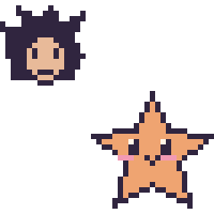 Pixel art Goku mini et Étoile de mer, grille 40 × 40