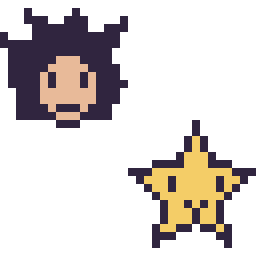 Pixel art Goku mini et Étoile kawaii 16 × 16, grille 32 × 32