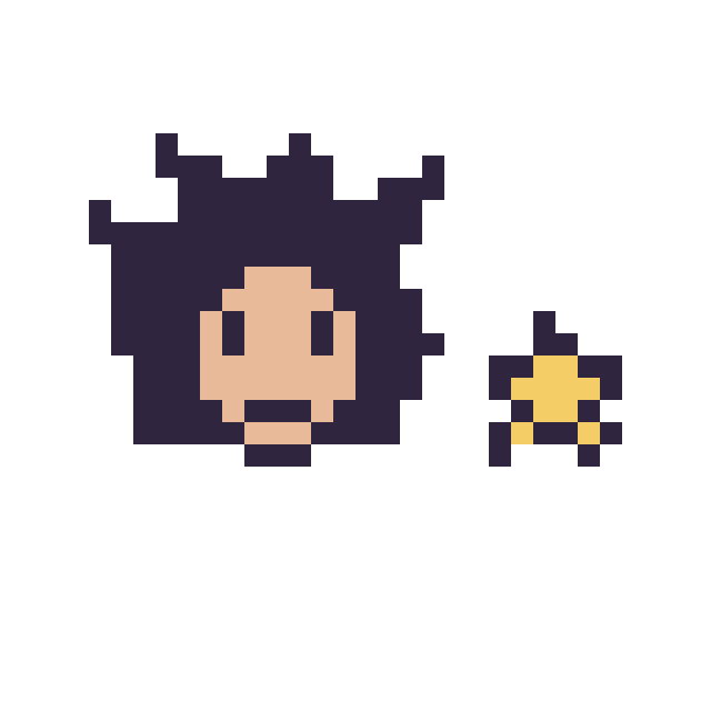 Modèle de pixel art Goku mini et Étoile mini sur une grille de 32 par 32 cases