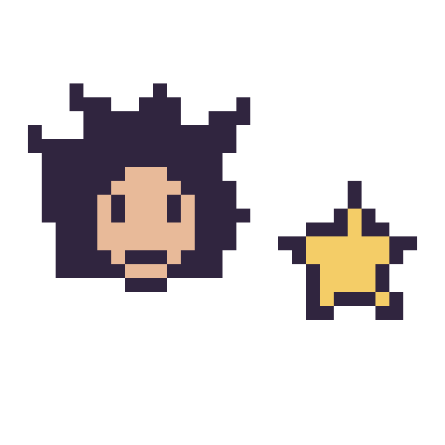 Modèle de pixel art Goku mini et Étoile simple 10 × 10 sur une grille de 32 par 32 cases