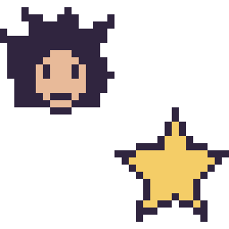 Pixel art Goku mini et Étoile simple 16 × 16, grille 32 × 32