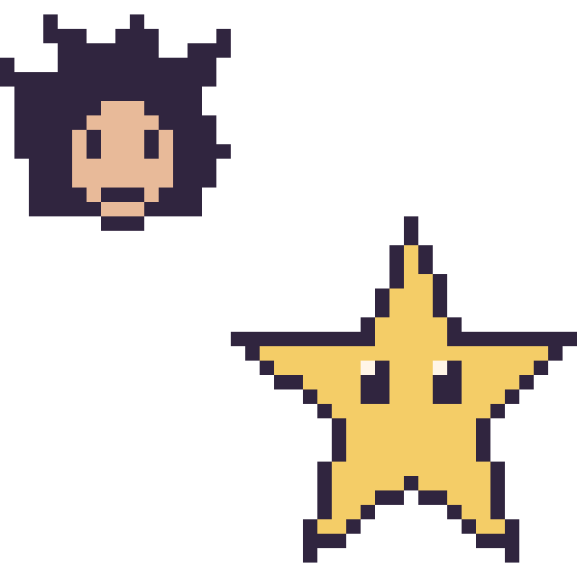 Modèle de pixel art Goku mini et Étoile sur une grille de 40 par 40 cases