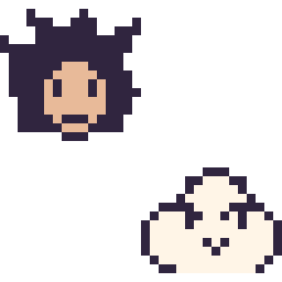 Pixel art Goku mini et Nuage kawaii 16 × 16, grille 32 × 32