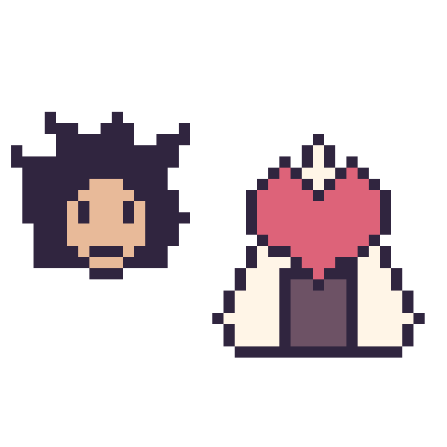 Modèle de pixel art Goku mini et Onigiri avec un cœur sur une grille de 40 par 40 cases