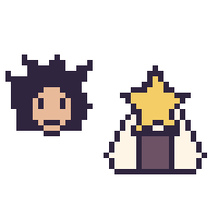 Pixel art Goku mini et Onigiri avec une étoile, grille 40 × 40