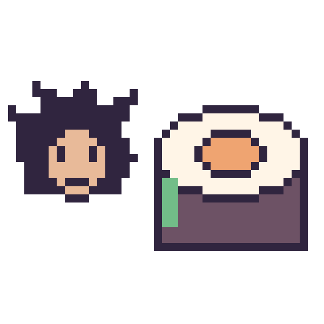 Modèle de pixel art Goku mini et Sushi sur une grille de 40 par 40 cases