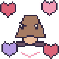 Pixel art Goomba avec des cœurs, grille 40 × 40