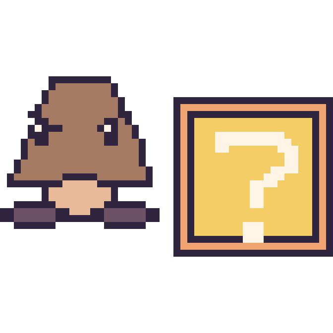 Modèle de pixel art Goomba et Bloc mystère Mario sur une grille de 48 par 48 cases