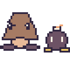 Pixel art Goomba et Bob-omb mini, grille 40 × 40